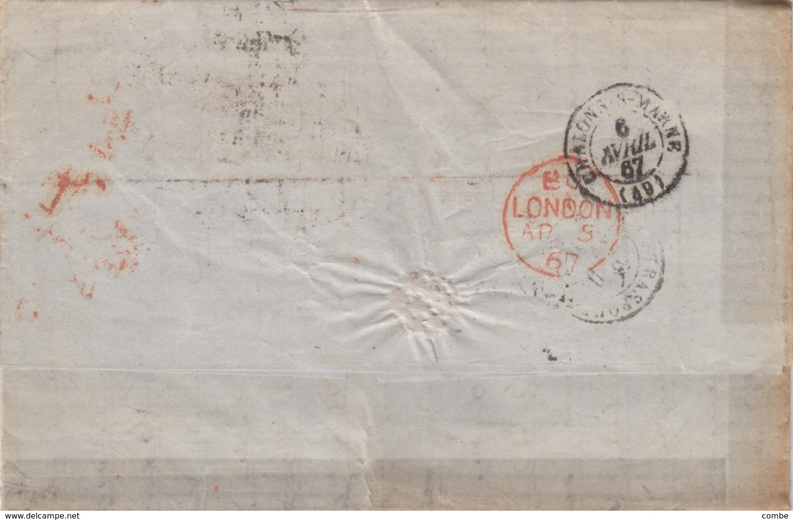 COVER GREAT BRITAIN. 4 4 1867. +131+ EDINBURCH TO FRANCE. LO Pl 103- STRIP 3 X GP.HP.IP. Pl 103. PD CHALON-S-MARNE - Lettres & Documents