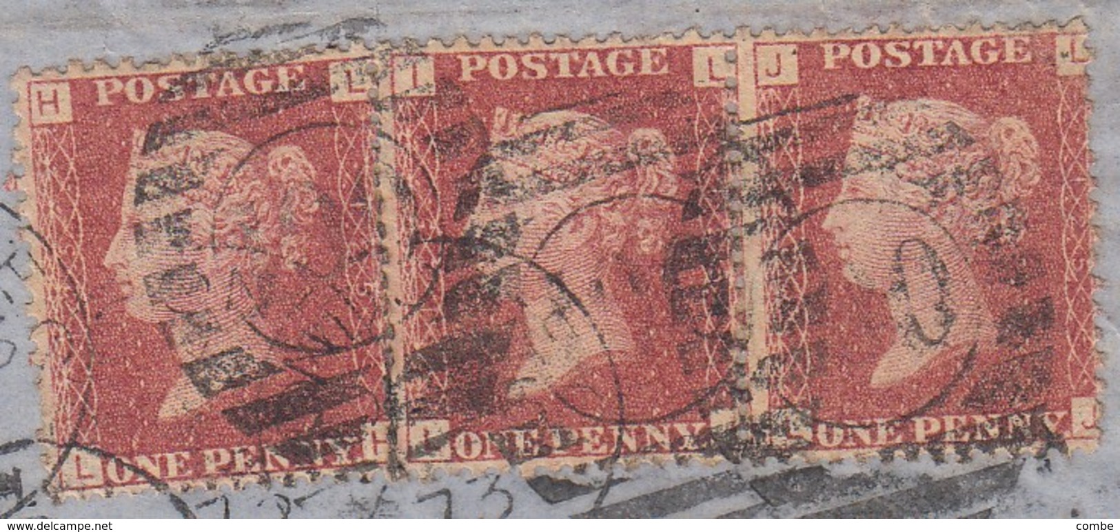 COVER GREAT BRITAIN. 26 3 1873. 100 LONDON TO FRANCE.  STRIP 3 X HL.IL.JL. Pl 125. PD CHALON-S-MARNE - Covers & Documents