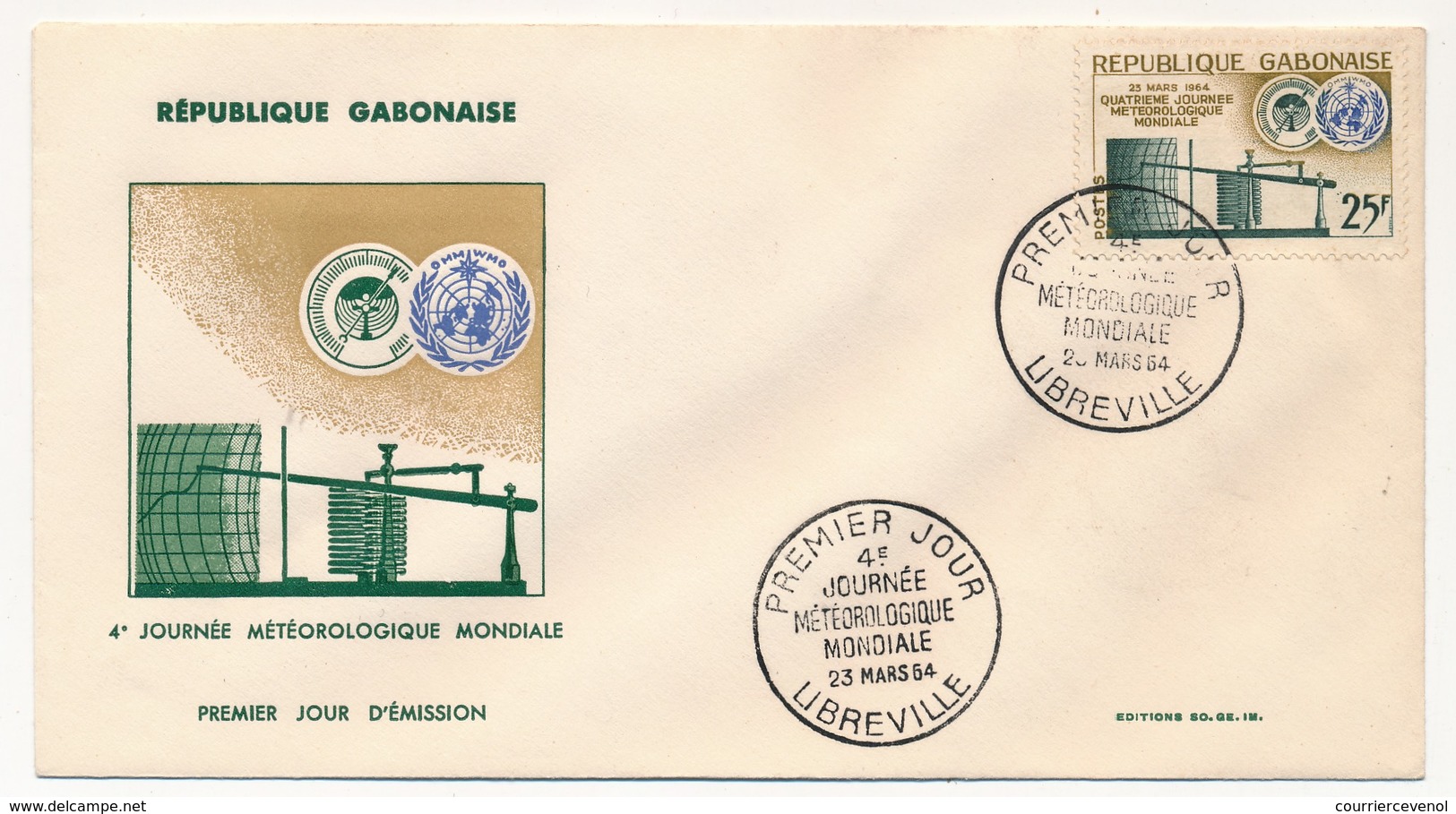 GABON => FDC => 4eme Journée Météorologique Mondiale - 23 Mars1964 - LIBREVILLE - Gabun (1960-...)
