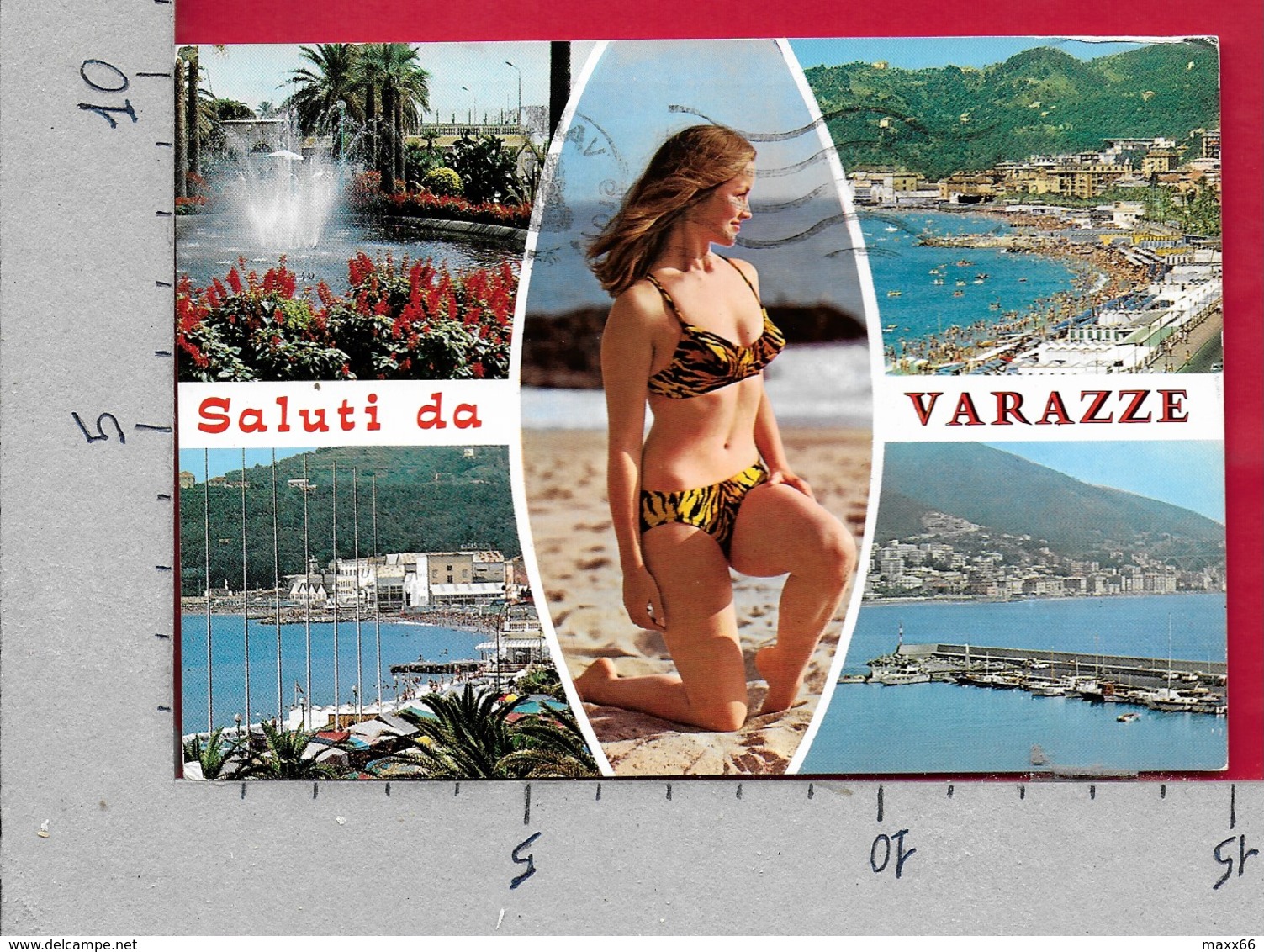 CARTOLINA VG ITALIA - Saluti Da VARAZZE (SV) - Pin Up Bikini - Vedutine Multivue - 10 X 15 - ANN. 197? - Saluti Da.../ Gruss Aus...