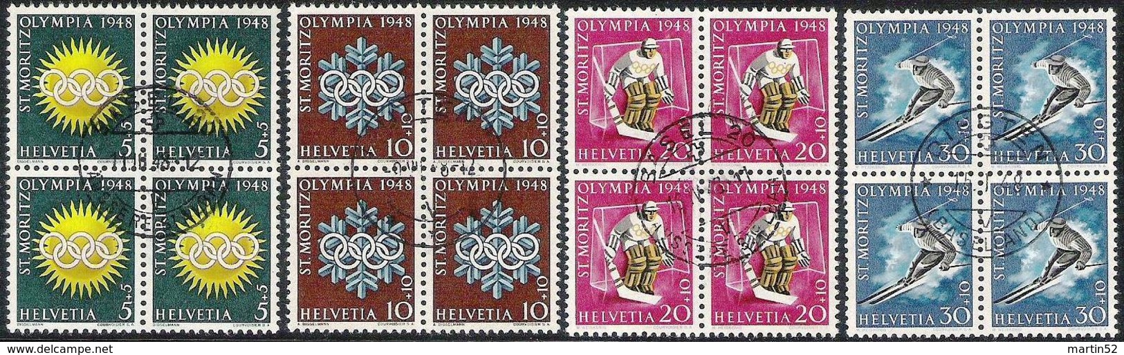 Schweiz Suisse 1948: Winter-Olympiade D'hiver St.Moritz: Zu 25-28 Mi 492-495 Yv 449-452 Blocks O (Zu CHF 90.00) - Winter 1948: St. Moritz