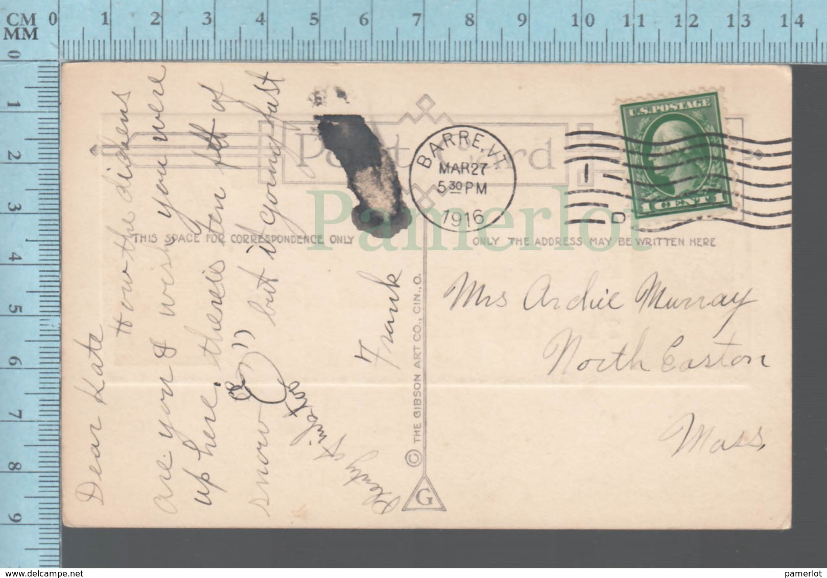 CPA -Voeux - Wish You Where Here !,  Cover Barre VT. 1916 With Stamp - Autres & Non Classés