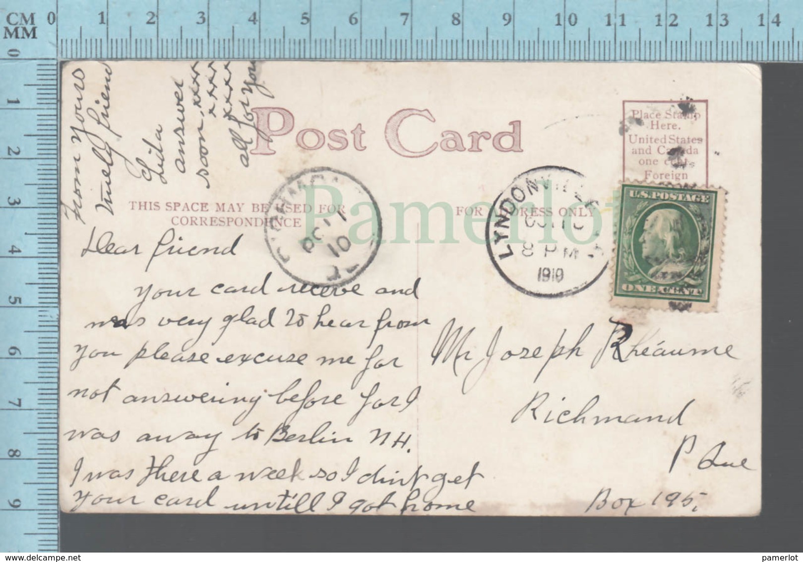 CPA -Pierre Mois Fevrier Poeme -  Lyndonville VT. 1910 With Stamp - Autres & Non Classés