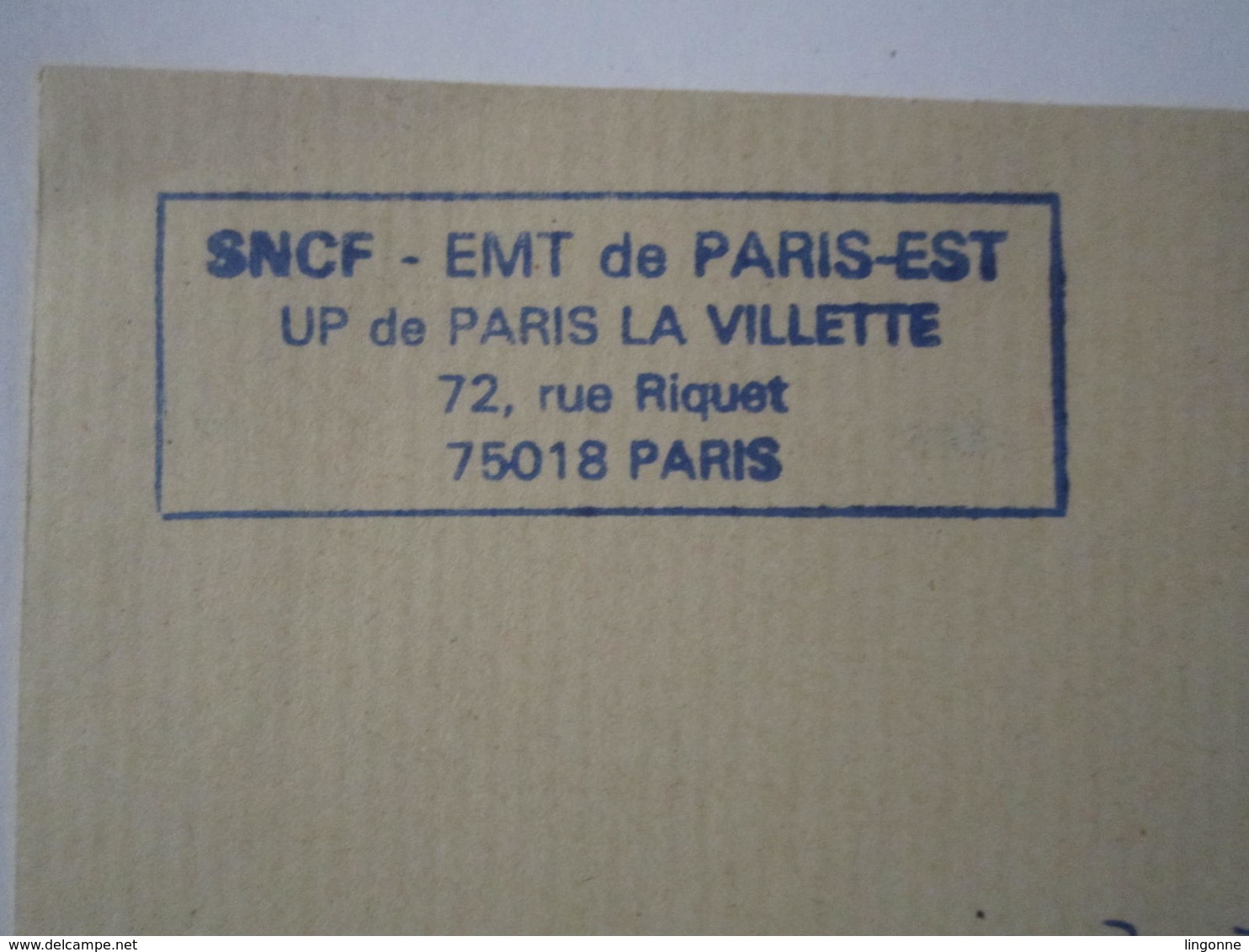 Lettre SNCF Oblitération Cachet EMT De PARIS-EST UP De PARIS La VILLETTE - Chemin De Fer