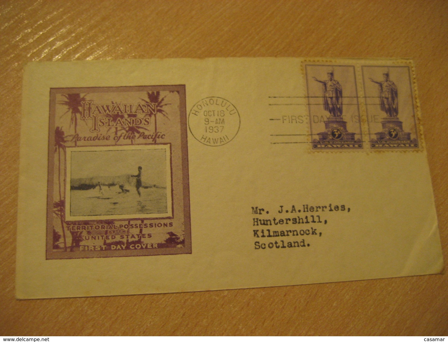 HONOLULU 1937 Hawaiian Islands Paradise Of Pacific HAWAII Fdc Cancel Cover USA - Hawaii