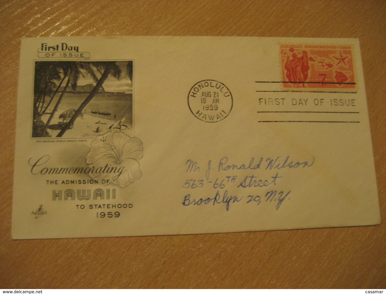 HONOLULU 1959 Admission Statehood Pan American World Airways Photo HAWAII Fdc Cancel Cover USA - Hawai