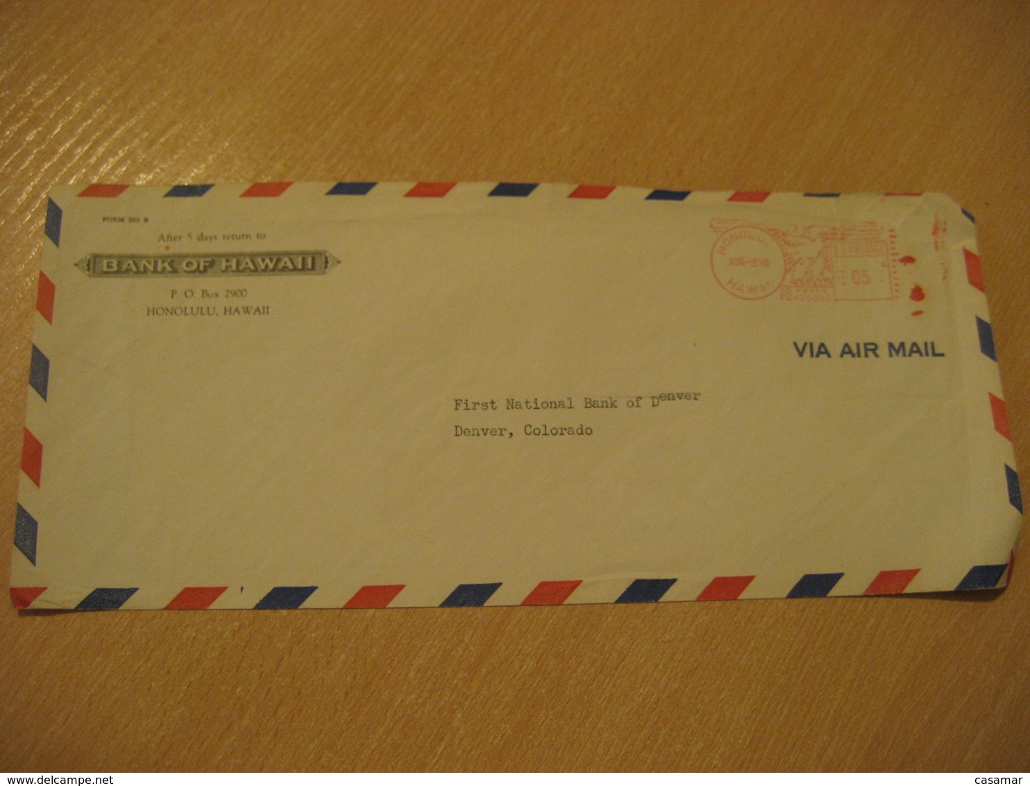 HONOLULU 1948 Bank Of HAWAII Meter Air Mail Cancel Cover USA - Hawaï
