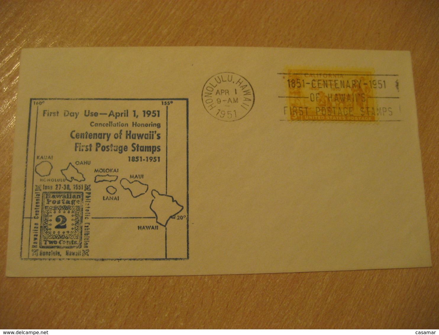 HONOLULU 1951 Centenary Of First Postage Stamps HAWAII Cancel Cover USA - Hawaï