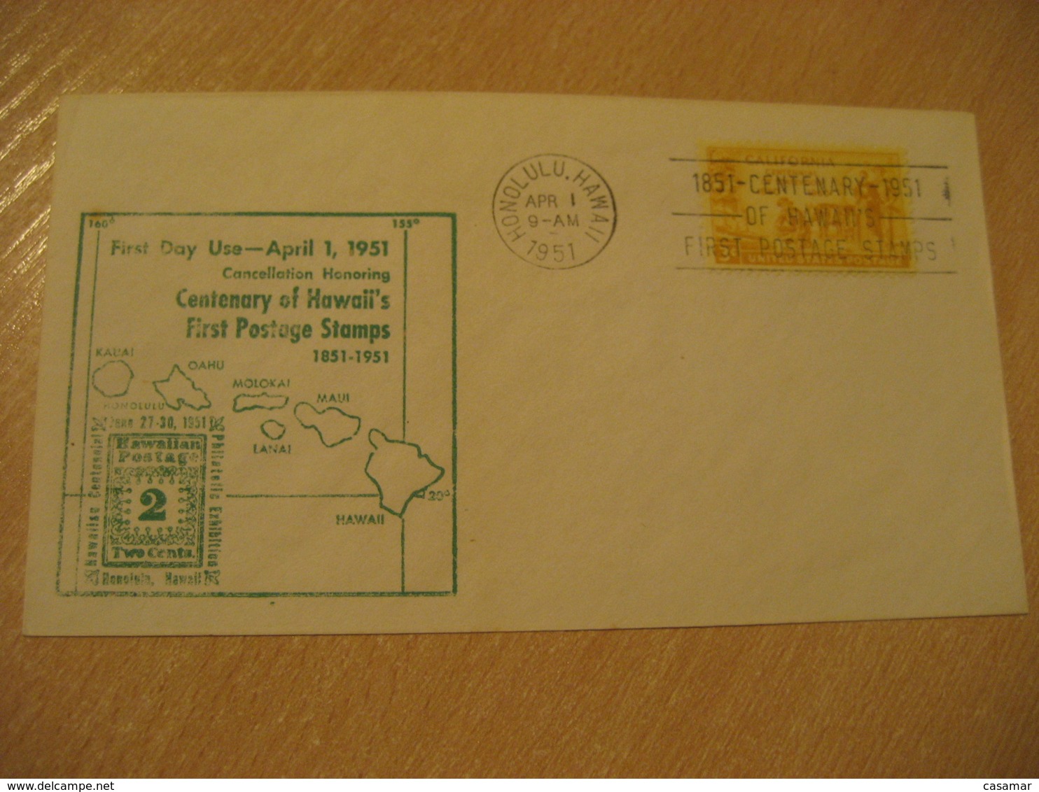 HONOLULU 1951 Centenary Of First Postage Stamps HAWAII Cancel Cover USA - Hawaï