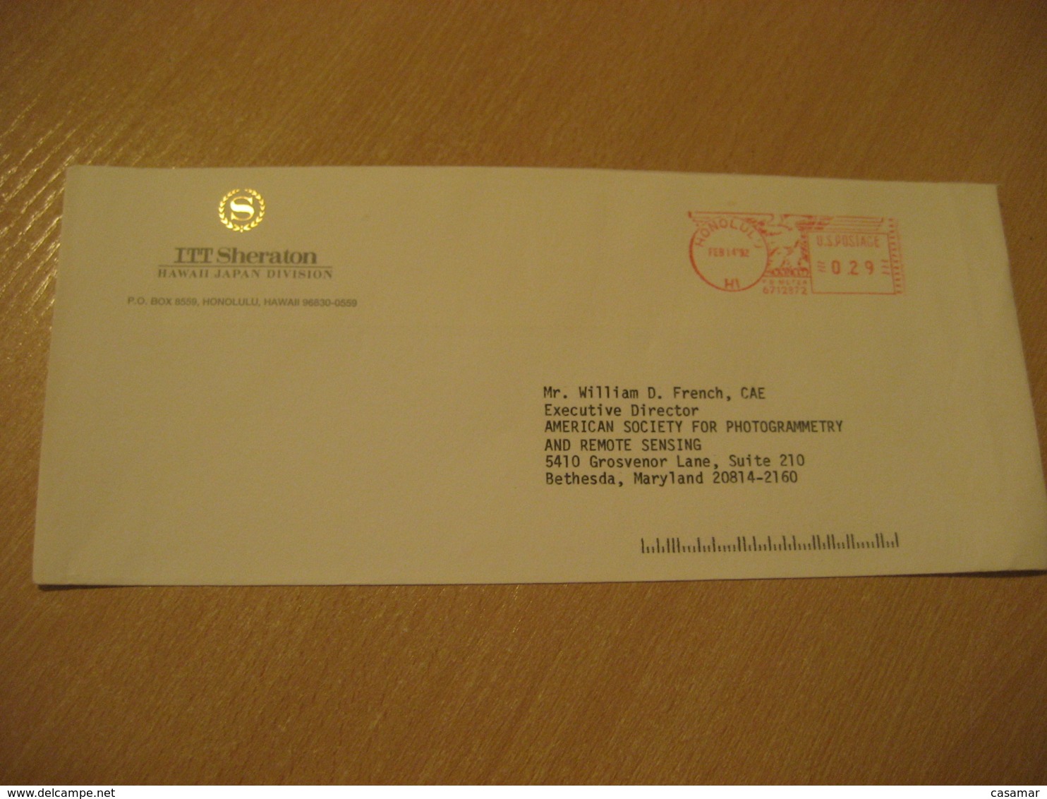 HONOLULU 1992 ITT Sheraton Japan Division HAWAII Meter Mail Cancel Cover USA - Hawaii