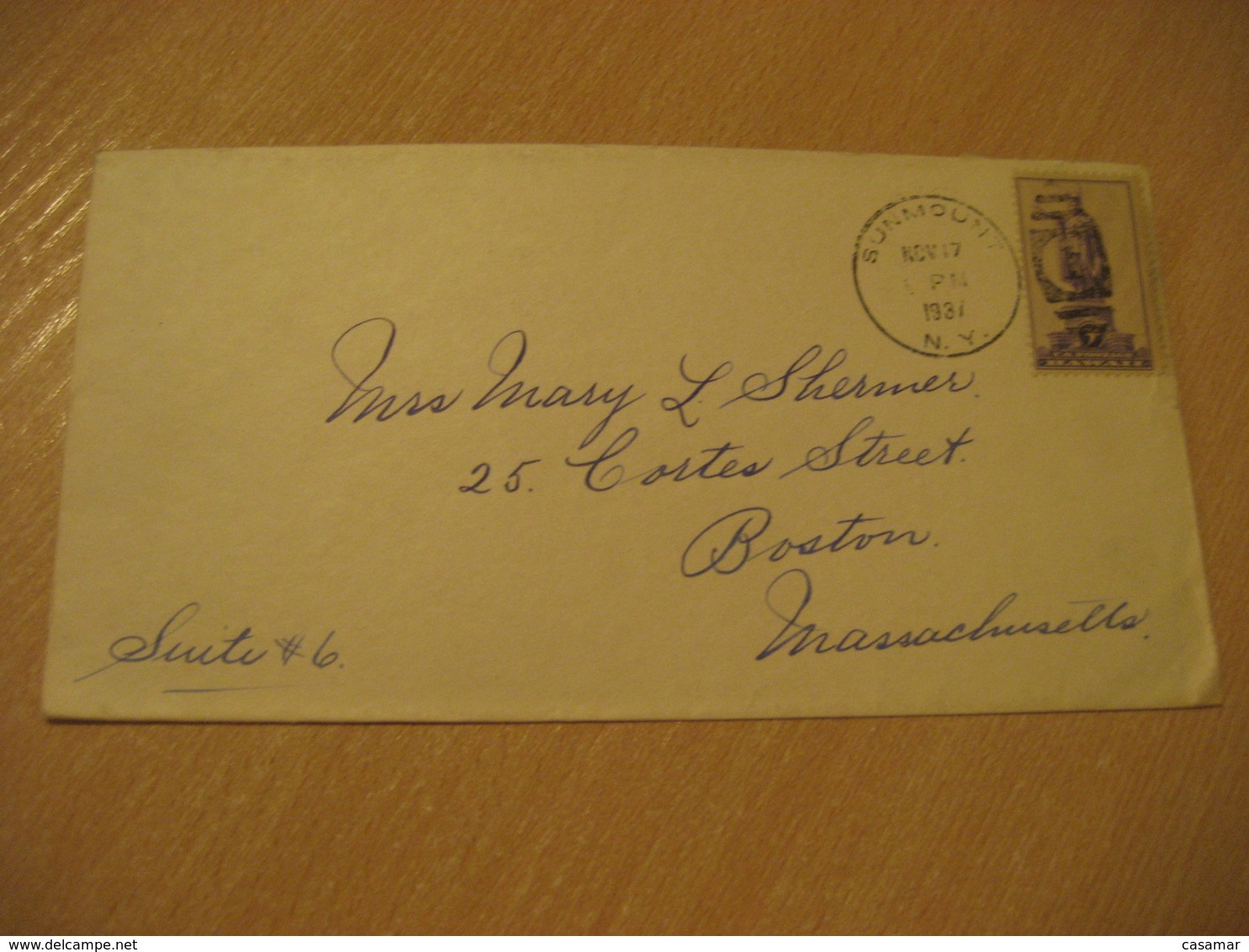 SUNMOUNT NY 1937 To Boston HAWAII Stamp Cancel Cover USA - Hawaii
