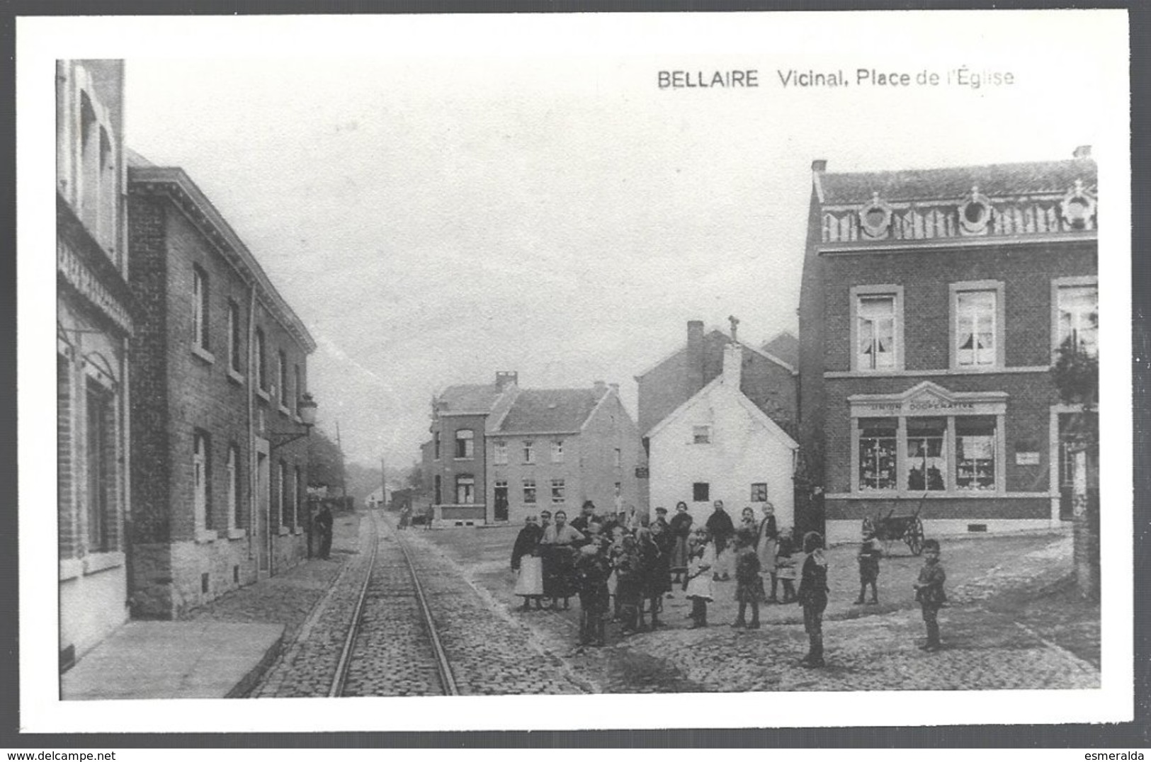 Reproduction Photo Carte Postale: Bellaire, Vicinal,place De L'Eglise .dos Vierge - Beyne-Heusay