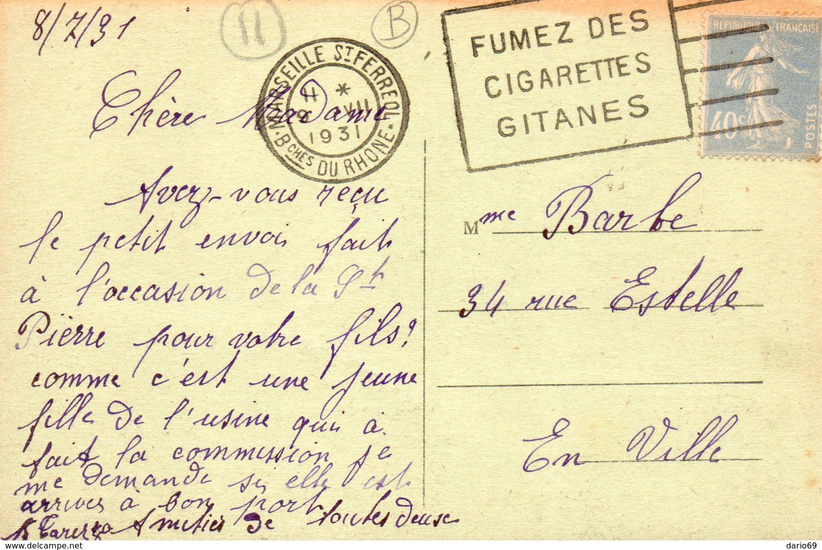 1931    CARTOLINA CON ANNULLO  CARCASONNE - Storia Postale