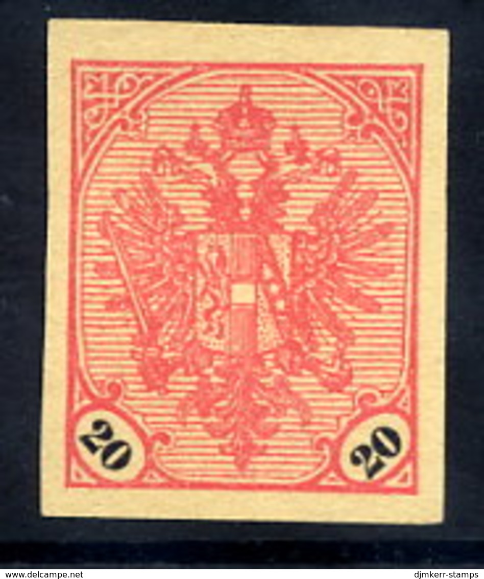 BOSNIA & HERZEGOVINA 1901 Arms 20 H. Imperforate Without Gum.  Michel 24U - Bosnia Erzegovina