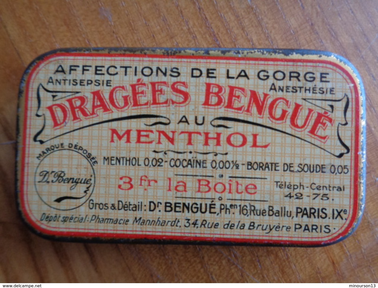 ANCIENNE BOITE DRAGEES BENGUE AU MENTHOL, AFFECTIONS DE LA GORGE - Boîtes