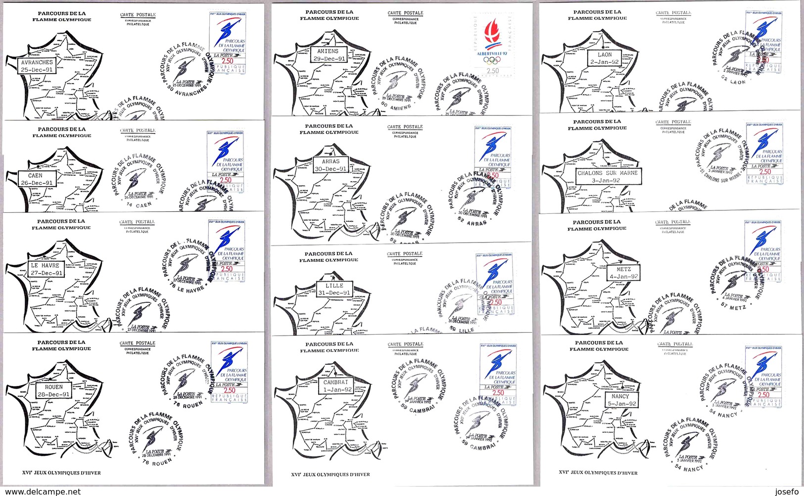 ANTORCHA OLIMPICA 1992 - OLYMPIC TORCH. Complet Set 61cancels. 1991/1992 - Invierno 1992: Albertville