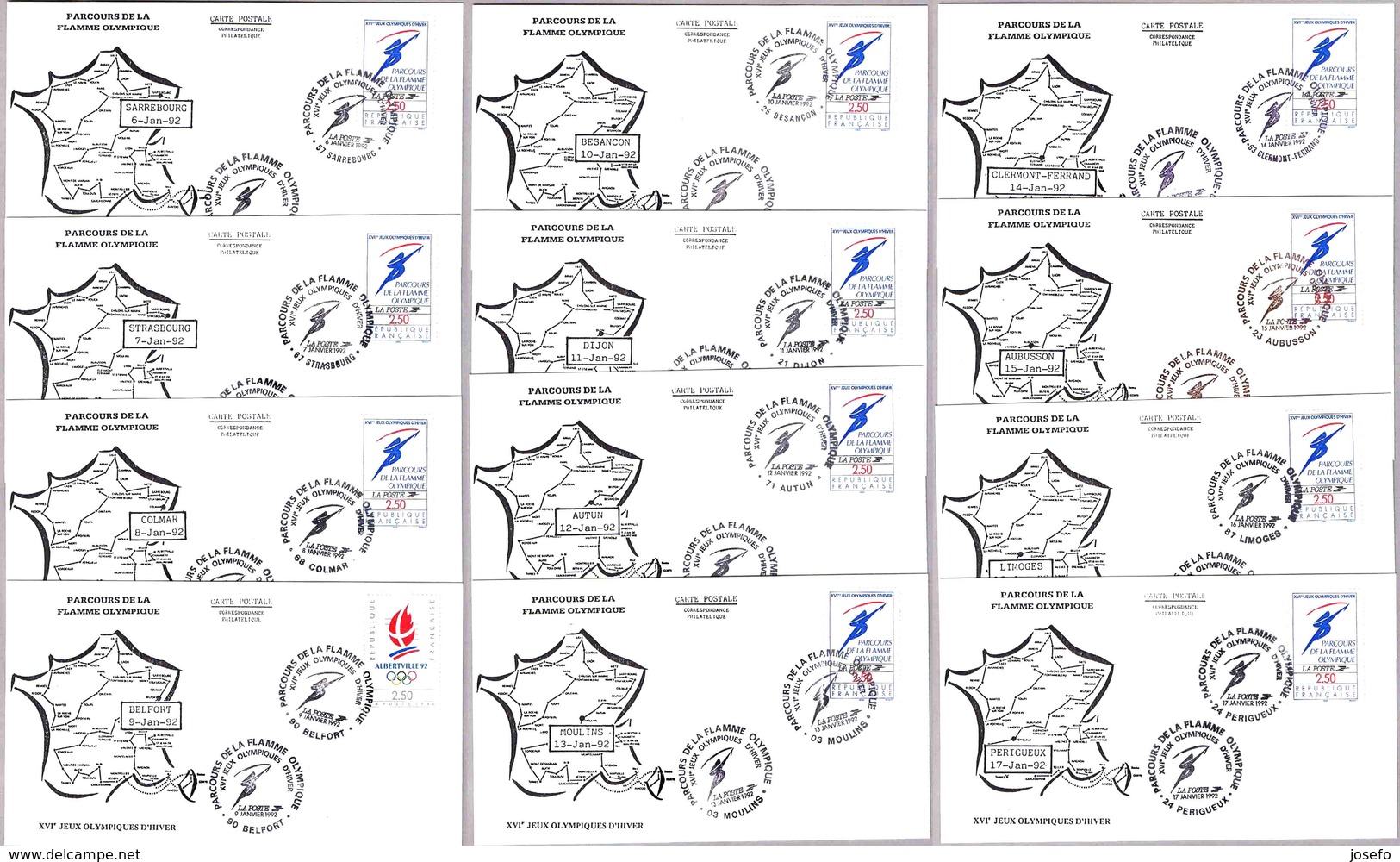 ANTORCHA OLIMPICA 1992 - OLYMPIC TORCH. Complet Set 61cancels. 1991/1992 - Invierno 1992: Albertville