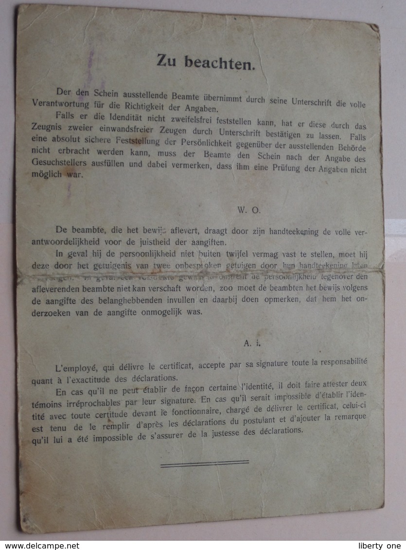 PERSONAL AUSWEIS / LEROY Henriette VILLERS-la-VILLE Née 1865 Mellery ( Zie Foto's Voor Details) ! - Documents