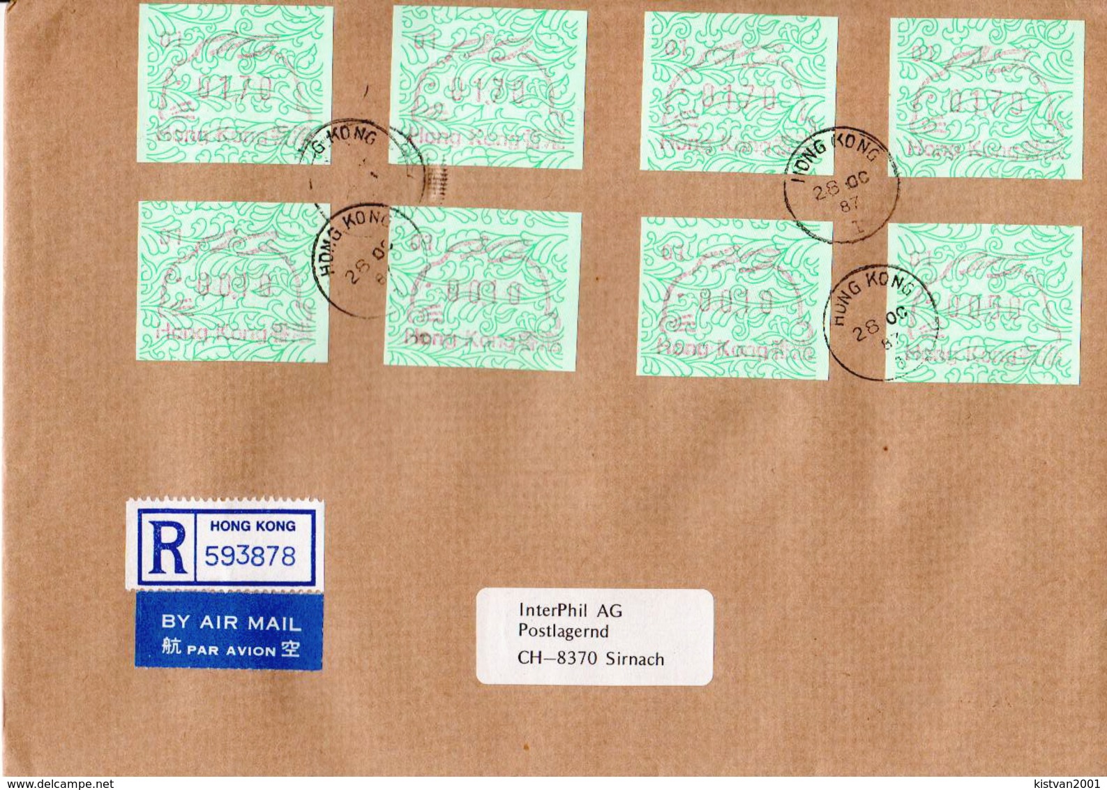 Postal History Cover: Hong Kong R Cover With 8 Rabbit Automat Stamps - Lapins