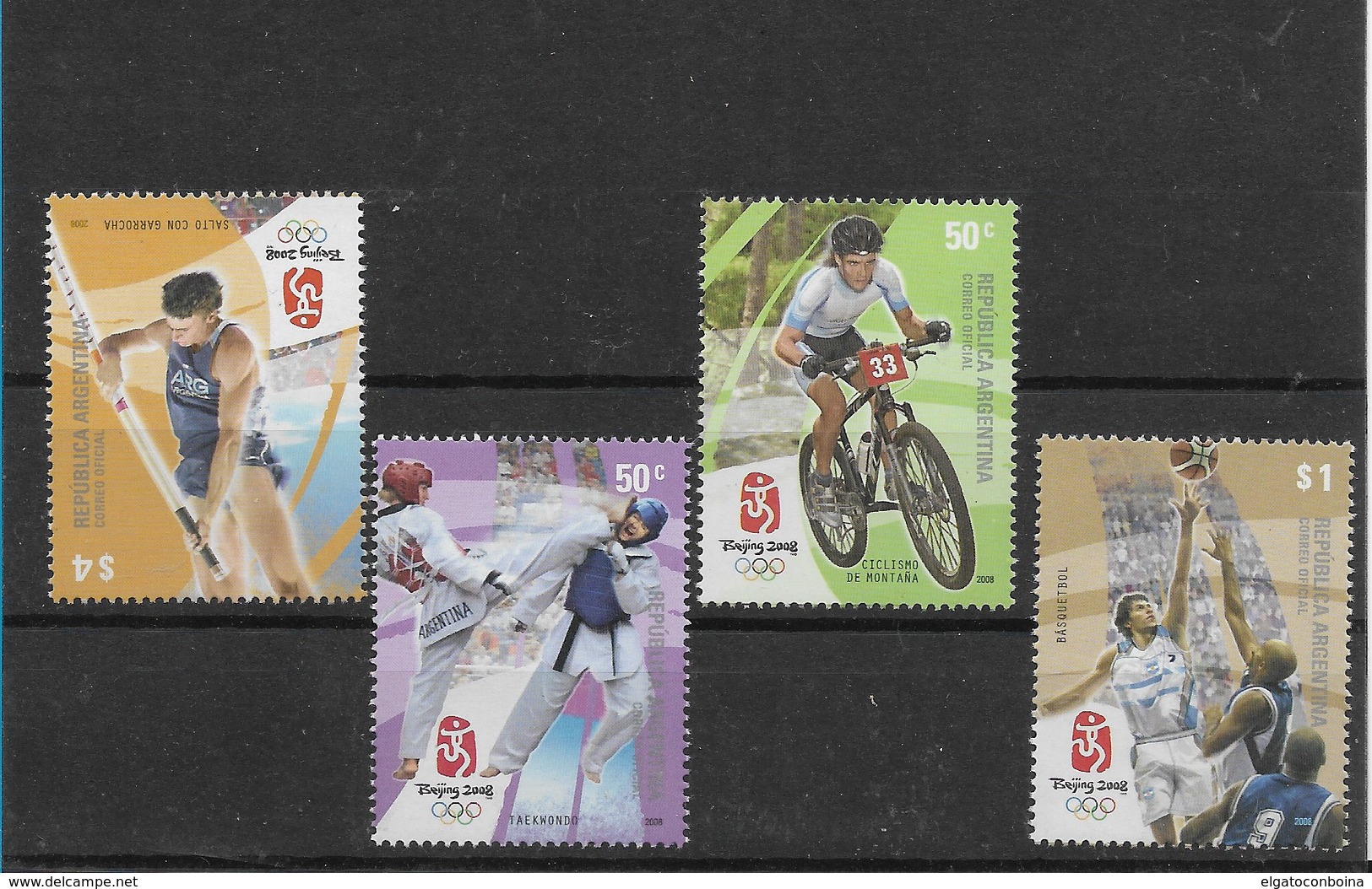 ARGENTINA 2008 OLYMPIC SPORTS GAMES BEIJING 2008 JUMP, TAEKWONDO, CYCLING, BASKETBALL MNH SCOTT 2468-71 - Unused Stamps