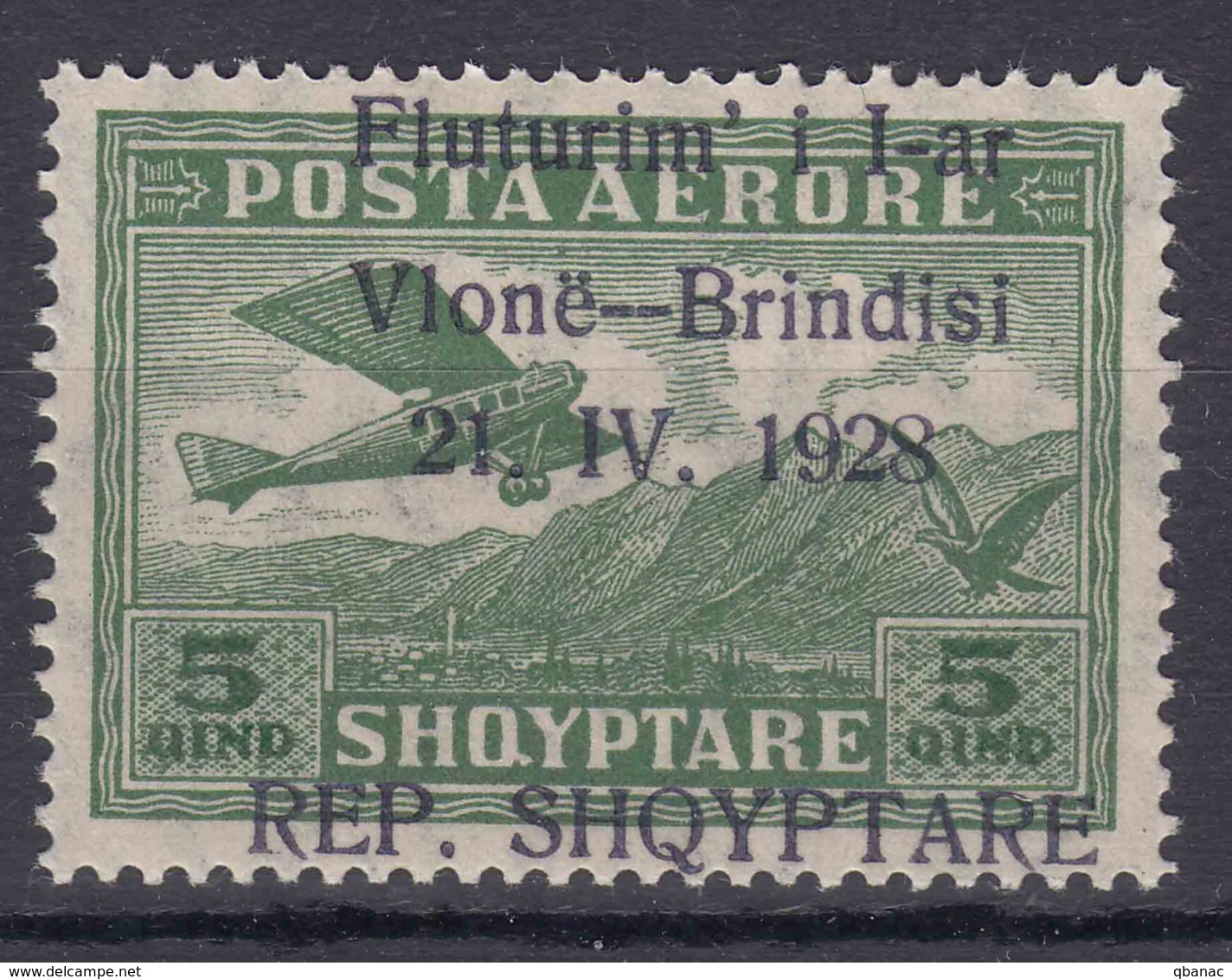 Albania 1928 Airmail Mi#162 Mint Never Hinged, Error Shifted Overprint - Albania