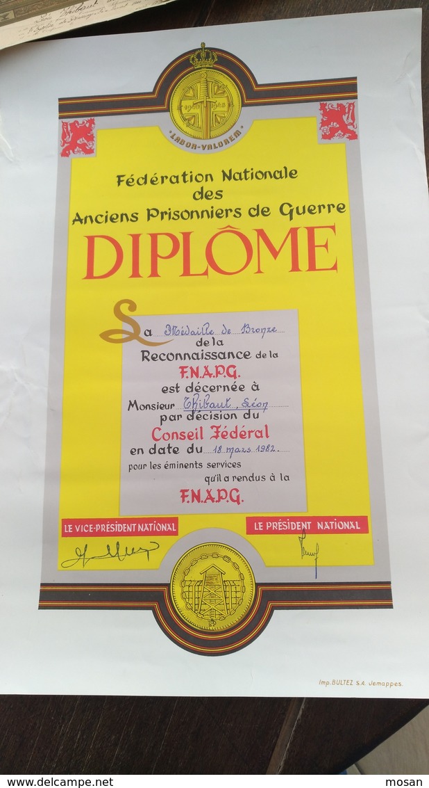 Diplôme. Fédération Nationale De Anciens Prisonniers De Guerre. 1982 - Diplômes & Bulletins Scolaires