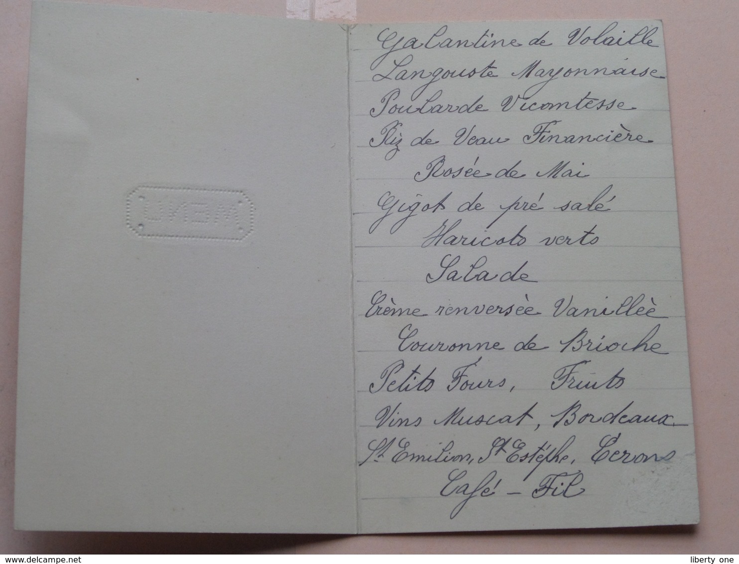 Menu  / Dejeuner Mme CABY Marie-Louise COMMUNION 6 Mai 1931 > Zie Foto's ! - Menus