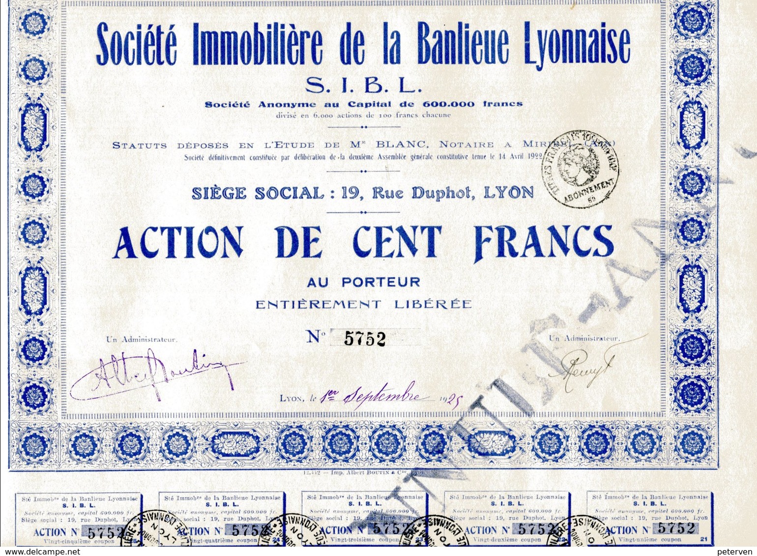 Société IMMOBILIÈRE De La BANLIEUE LYONNAISE - Banque & Assurance