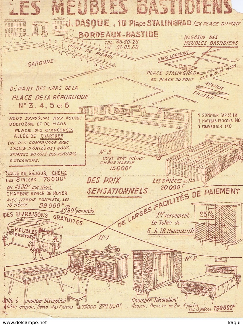 Les Meubles BASTIDIENS - J. DASQUE - 10 Place De Stalingrad - BORDEAUX-BASTIDE - Werbung