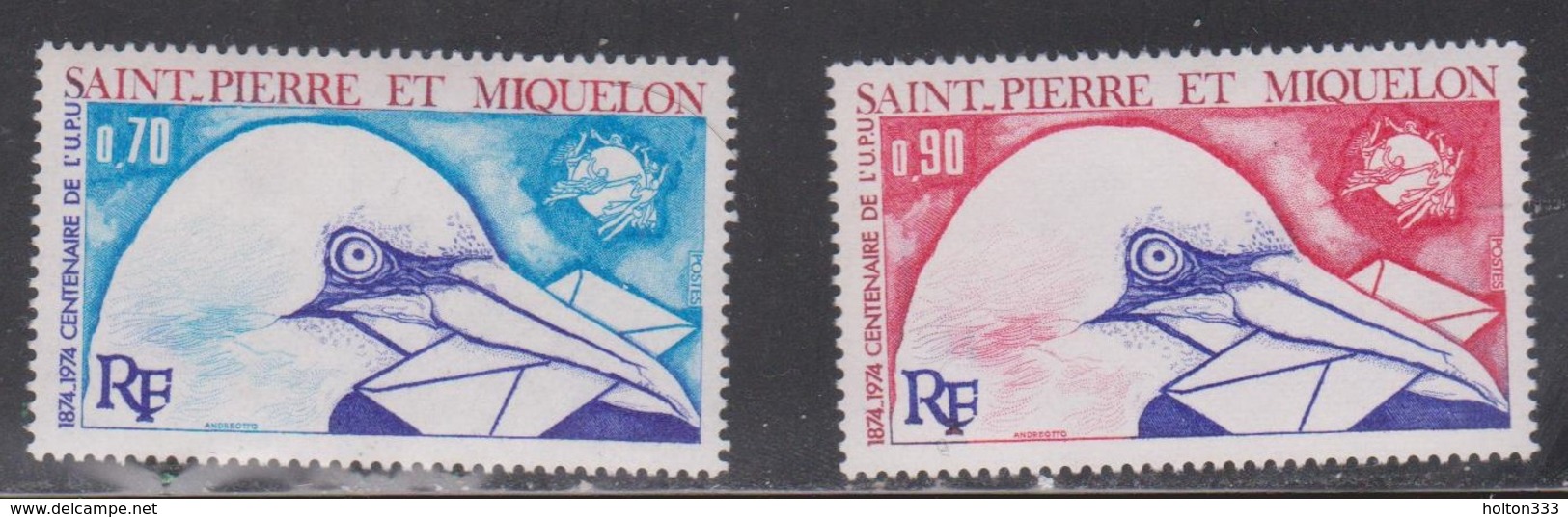 ST PIERRE & MIQUELON Scott # 432-3 Mint NH - Bird With Letter UPU Centenery - Unused Stamps