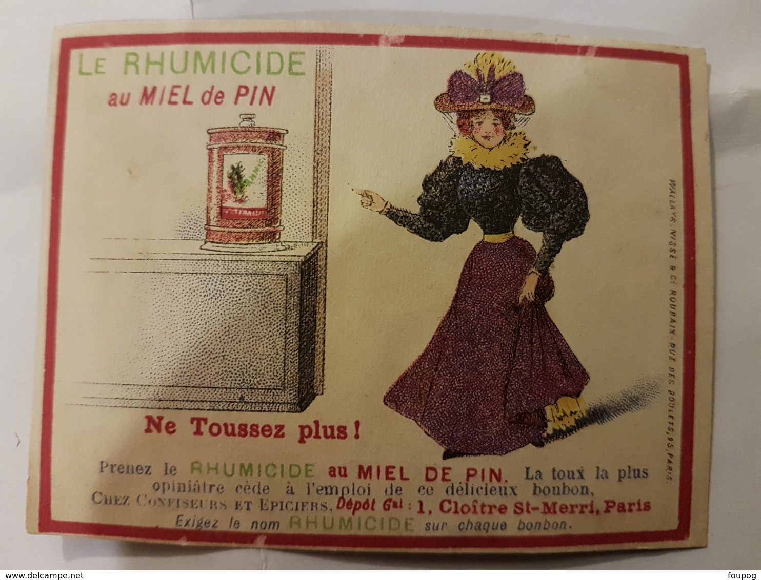 CALENDRIER 1896 BONBONS JOHN TAVERNIER RHUMICIDE - Small : ...-1900