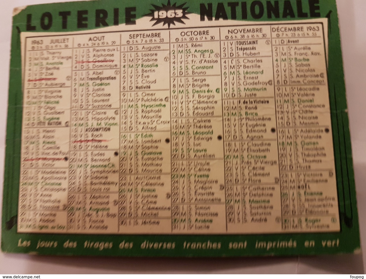 CALENDRIER 1963 LOTERIE NATIONALE - Petit Format : 1961-70