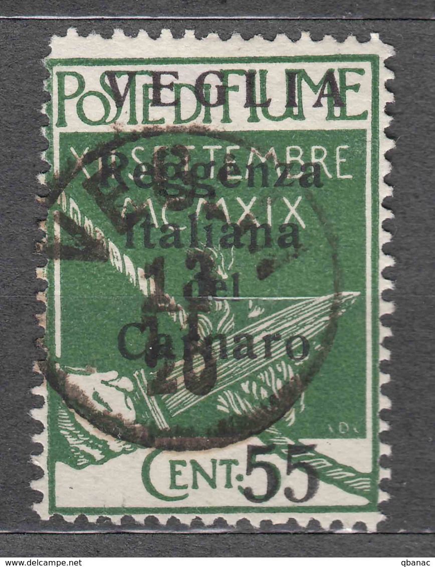 Fiume 1920 Carnaro Islands - Veglia (Krk) Mi#33 II Sassone#10 Small Letter Overprint, Caratteri Piccoli, Used - Arbe & Veglia