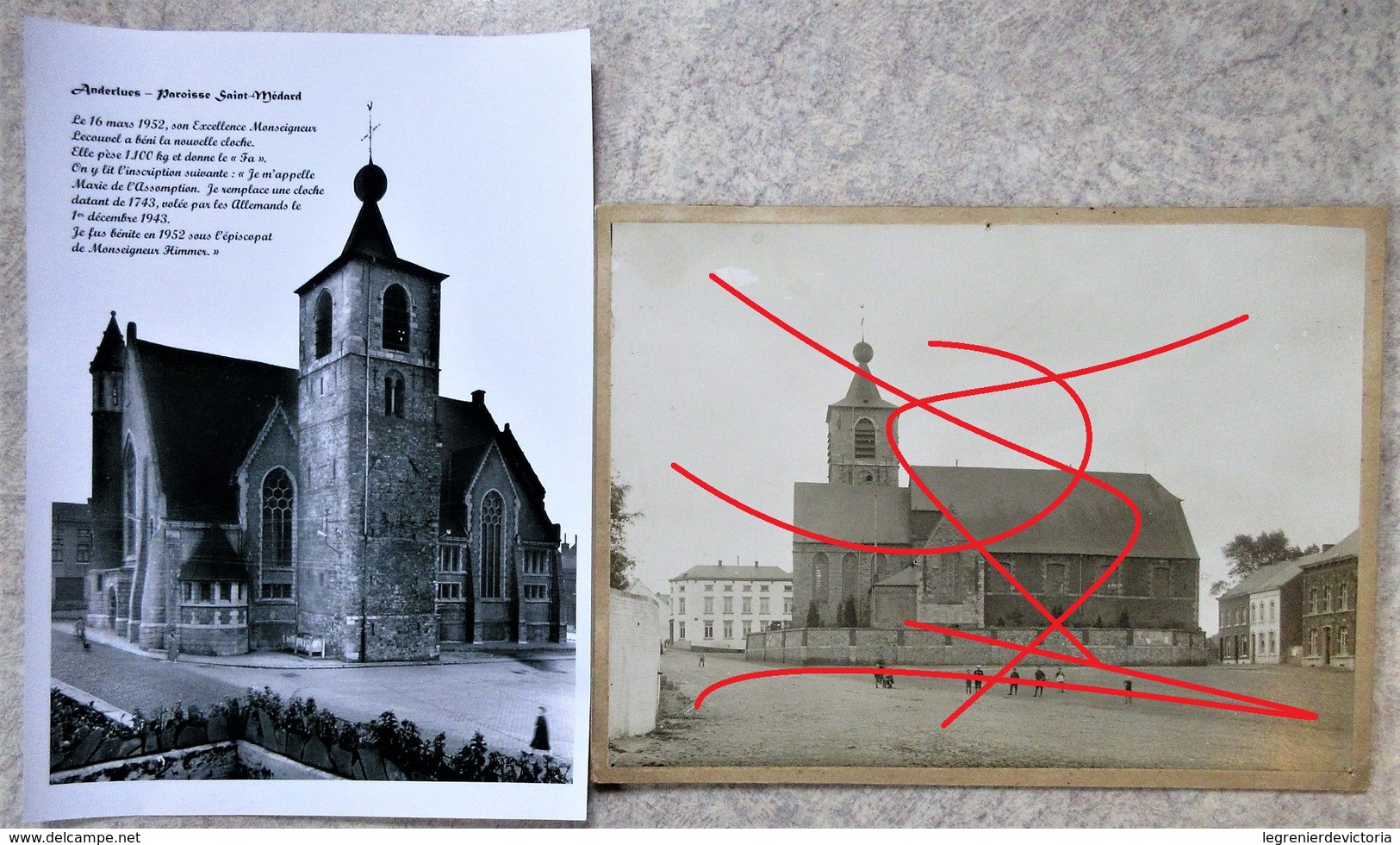 T19 / Rare Grande Ancienne Photo Animée - Anderlues Eglise Saint Médard - Photographe Joseph Polain - Plaatsen