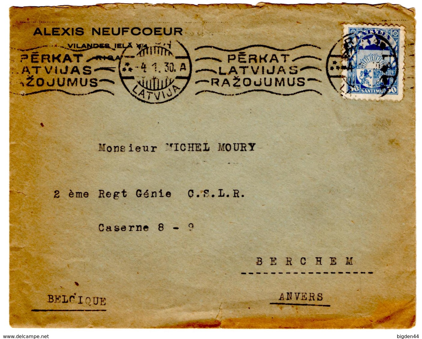 Lettre De Riga (04.01.1930) Pour Berchem Belgique_Neufcoeur - Lettonie