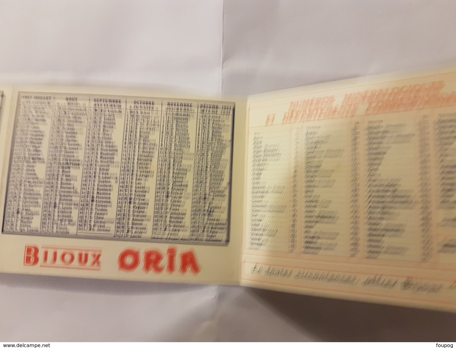 CALENDRIER 1957 BIJOU ORIA - Petit Format : 1941-60