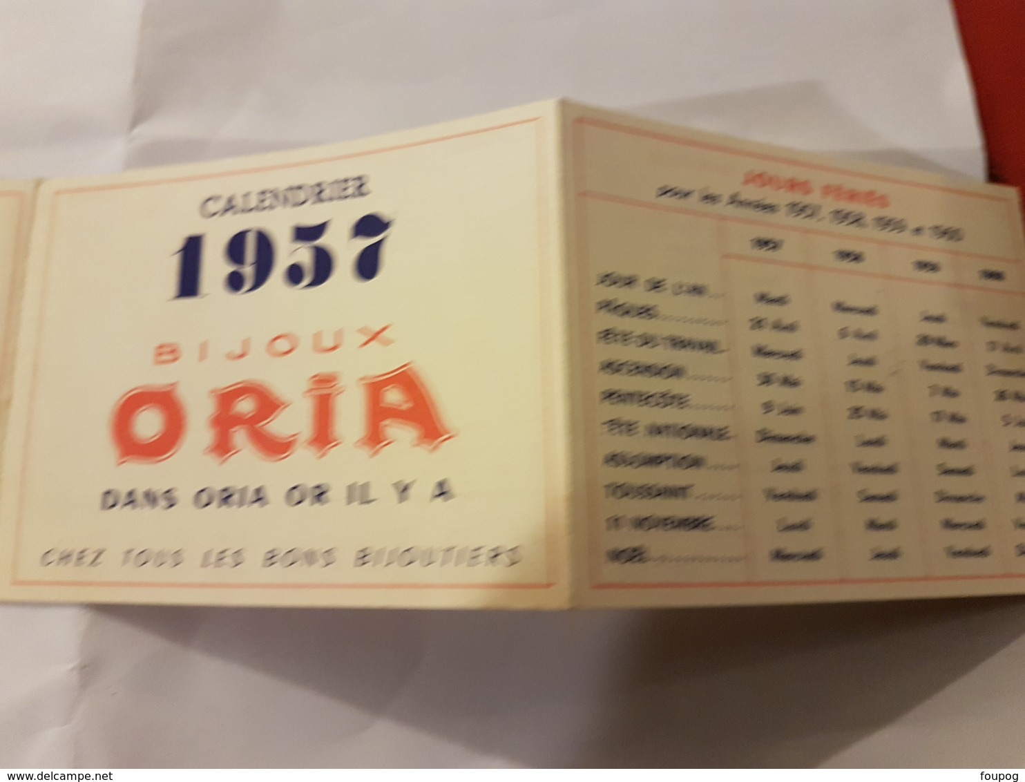 CALENDRIER 1957 BIJOU ORIA - Petit Format : 1941-60