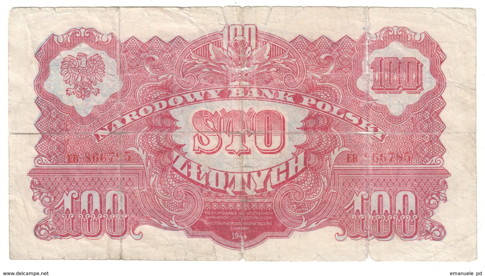 Poland 100 Zlotych 1944 - Pologne