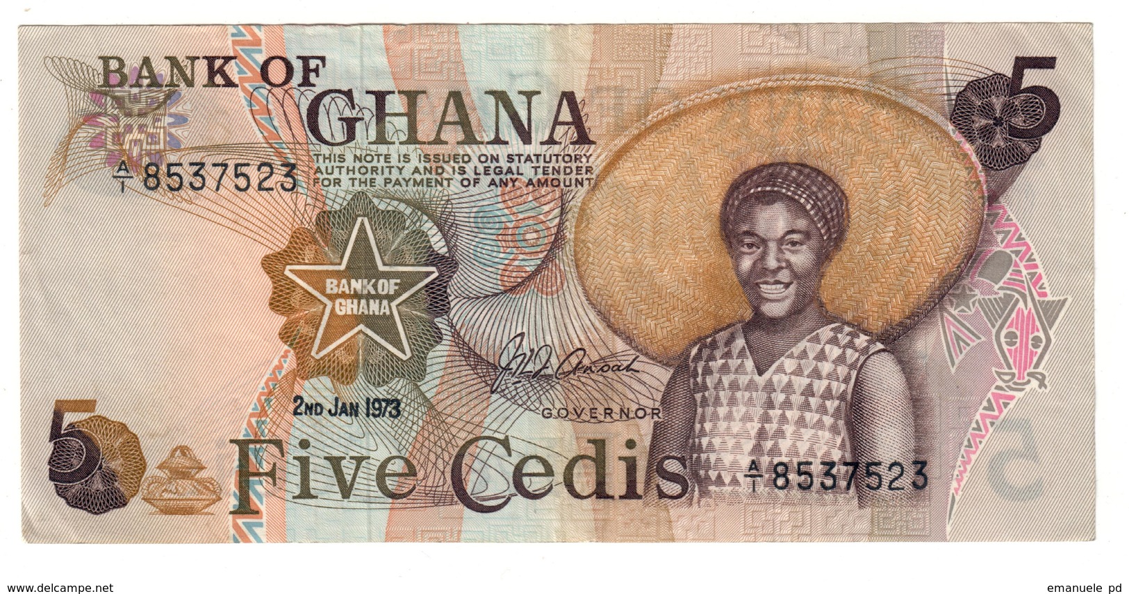 Ghana 5 Cedis 02/01/1973 S/N A/1 - Ghana