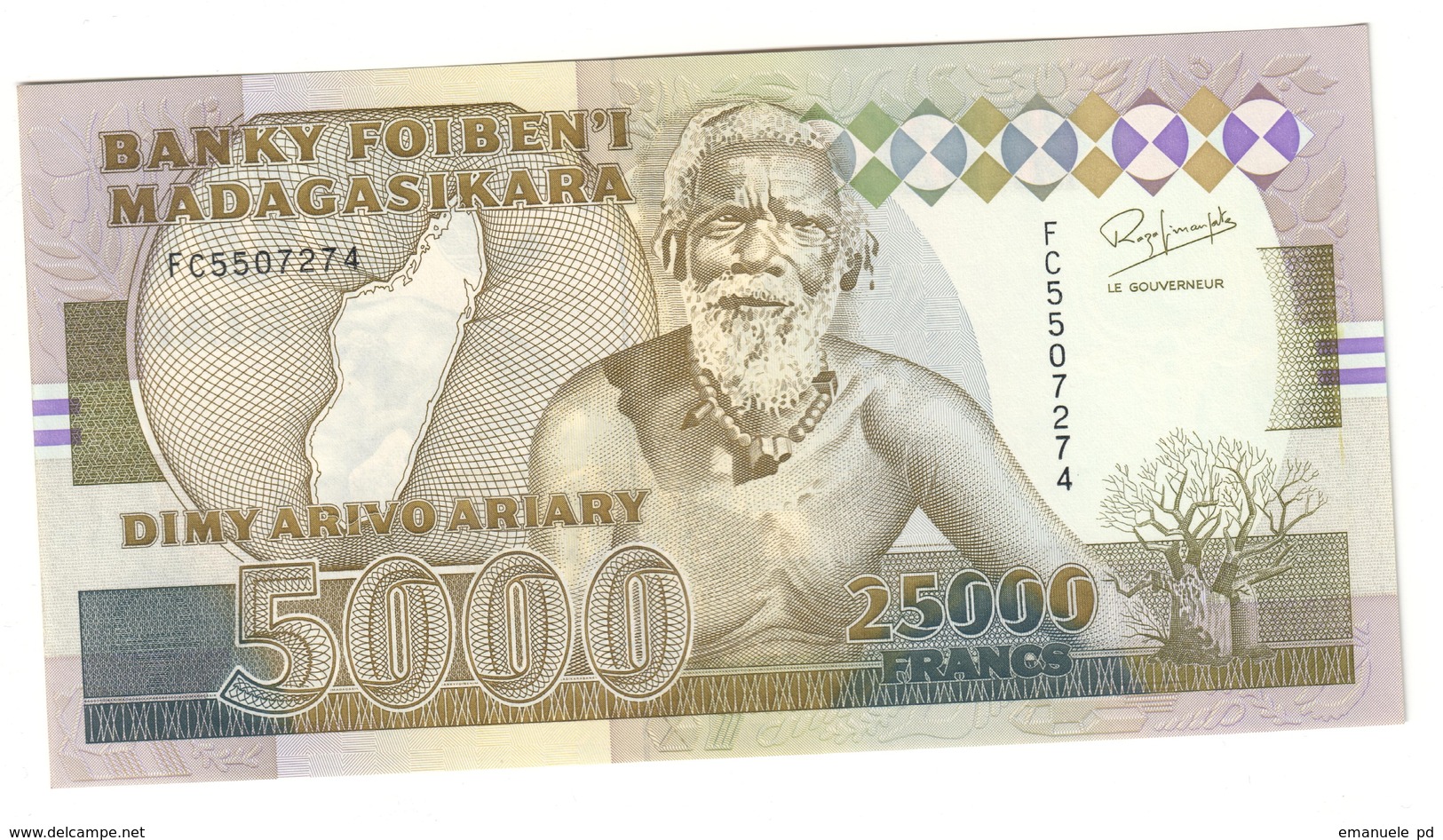 Madagascar 25000 Francs / 5000 Ariary 1993 UNC - Madagascar