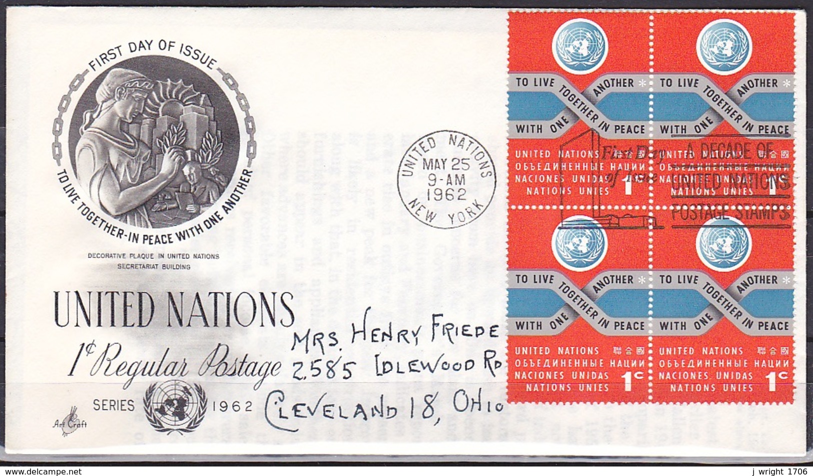 UN/New York/1965 - Peace - 1 C Block - FDC - FDC