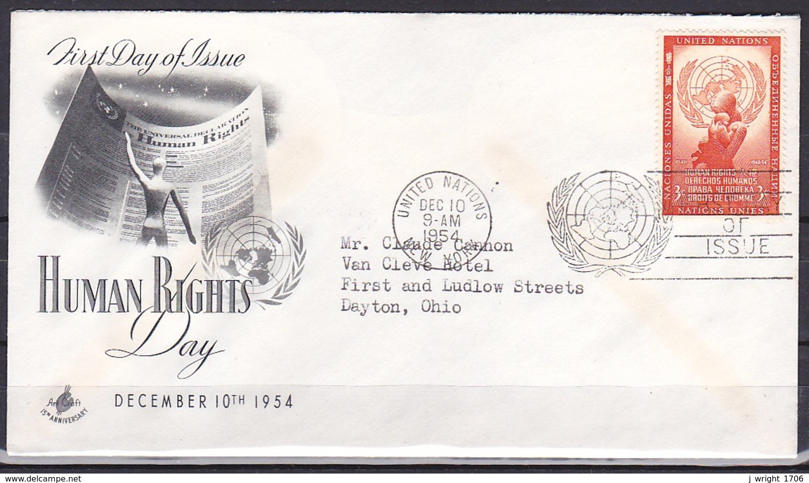 UN/New York/1954 - Human Rights Day - 3 C - FDC - FDC