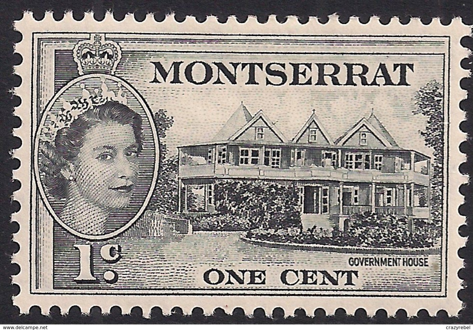 Montserrat 1953 - 62 QE2 1ct Black Government House MM SG 137 ( K1067 ) - Montserrat