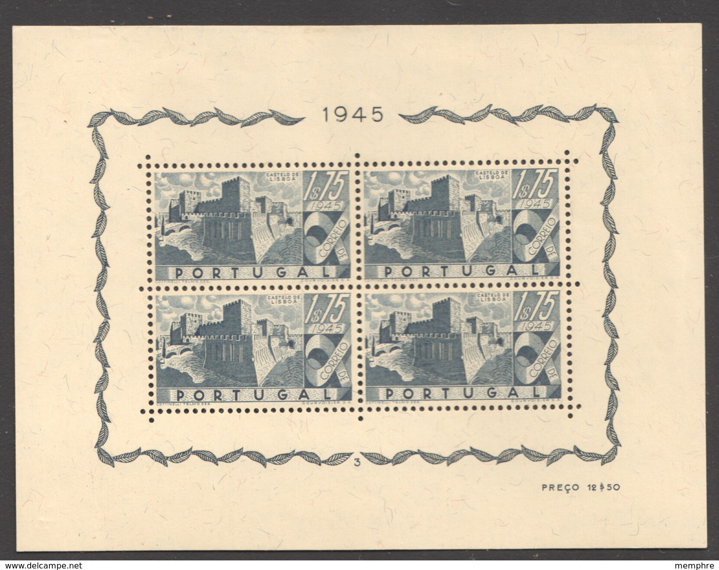 1946  Chateau De Lisbonne - Bloc Feuillet De 4 * - Neufs