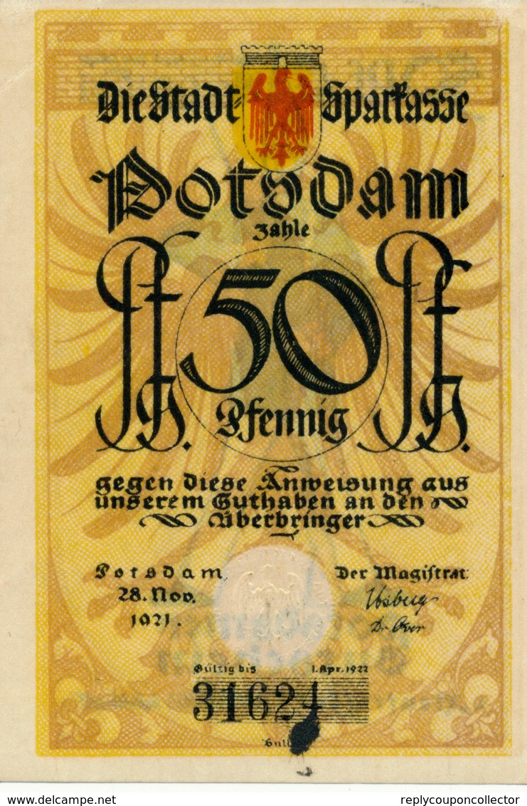 POTSDAM - 28. November 1921 , 6 Notgeldscheine - Lokale Ausgaben