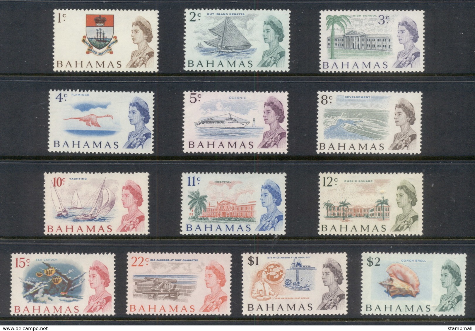 Bahamas 1967 QEII Decimal Pictorials Asst To $2 (13/15, No 50c, $3) MUH - Bahamas (1973-...)