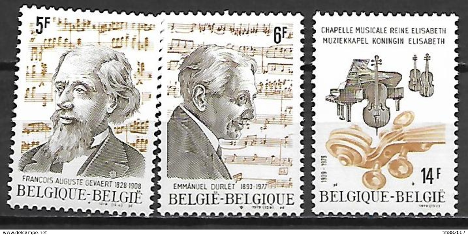 BELGIQUE     -  1979  .  Y&T N° 1956 à 1958 *.   Musiciens  /  Musique  /  Piano  /  Violons  /  Violoncelle. - Unused Stamps