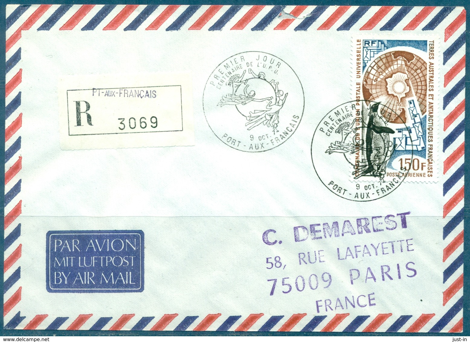 TAAF PA N° 37 Centenaire UPU Sur REC Fdc 9.10.1974 - FDC