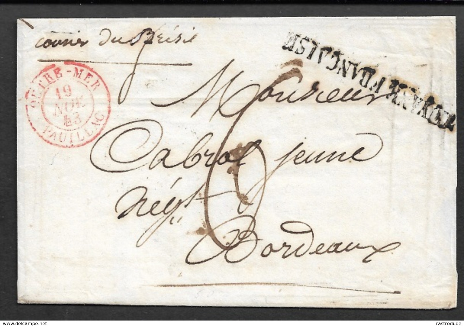 1843 LSC - COLONIES - GUYANE FRANÇAISE - Par BRESIL - A BORDEAUX - 1801-1848: Precursors XIX