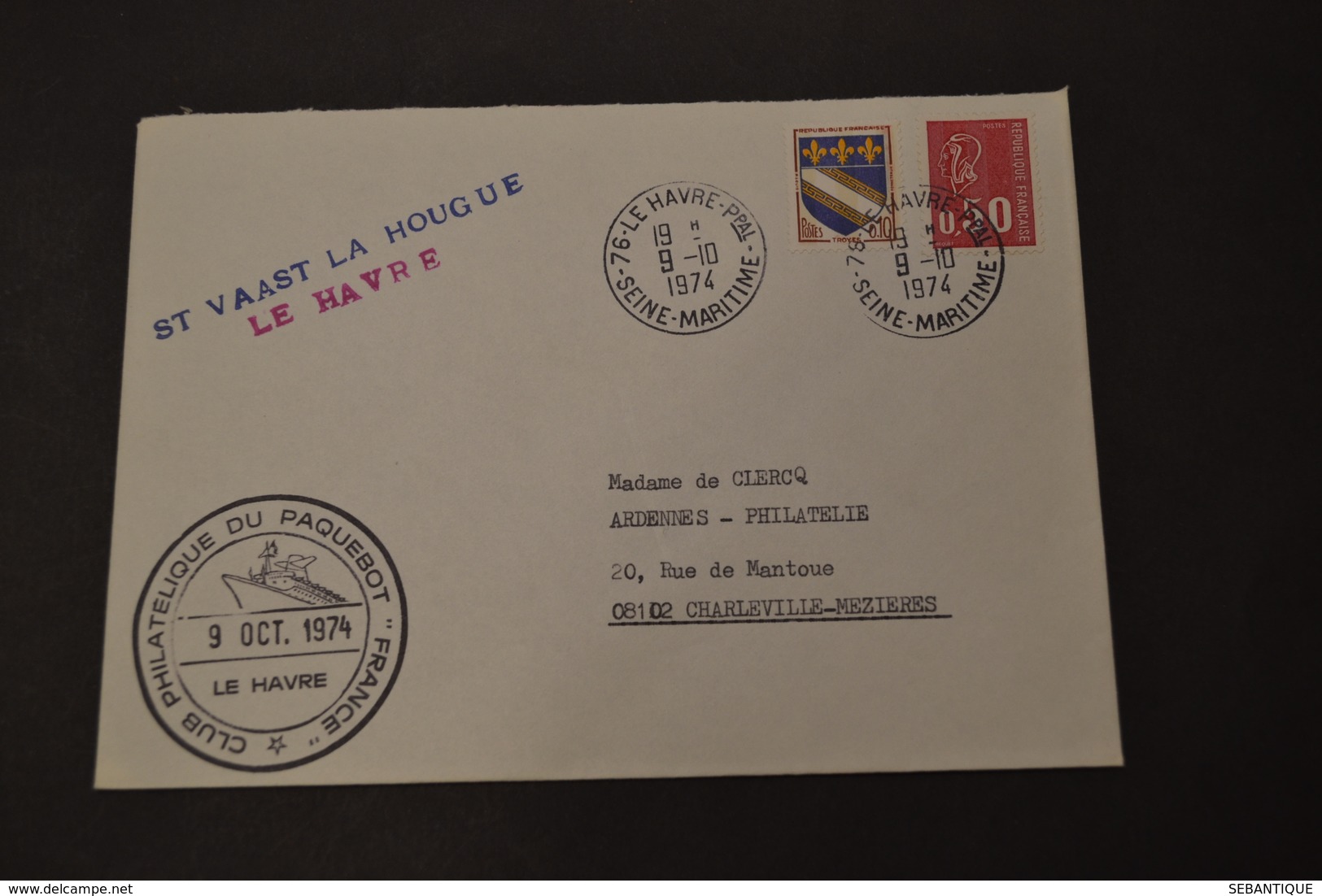 Paquebot FRANCE Greve 9/10/1974 ST Vaast La Hougue En Bleu + Le Havre En Rouge - 1961-....